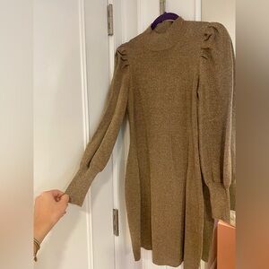 Maison Tara Metallic Gold Long Sleeve Dress
